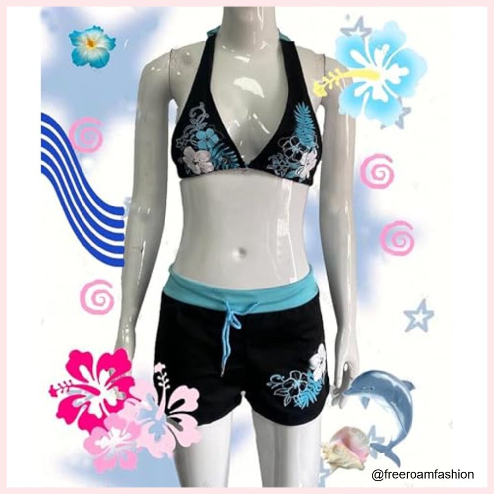 Y2k Halter Bikini Set Medium Polyester Blend Vint… - image 4